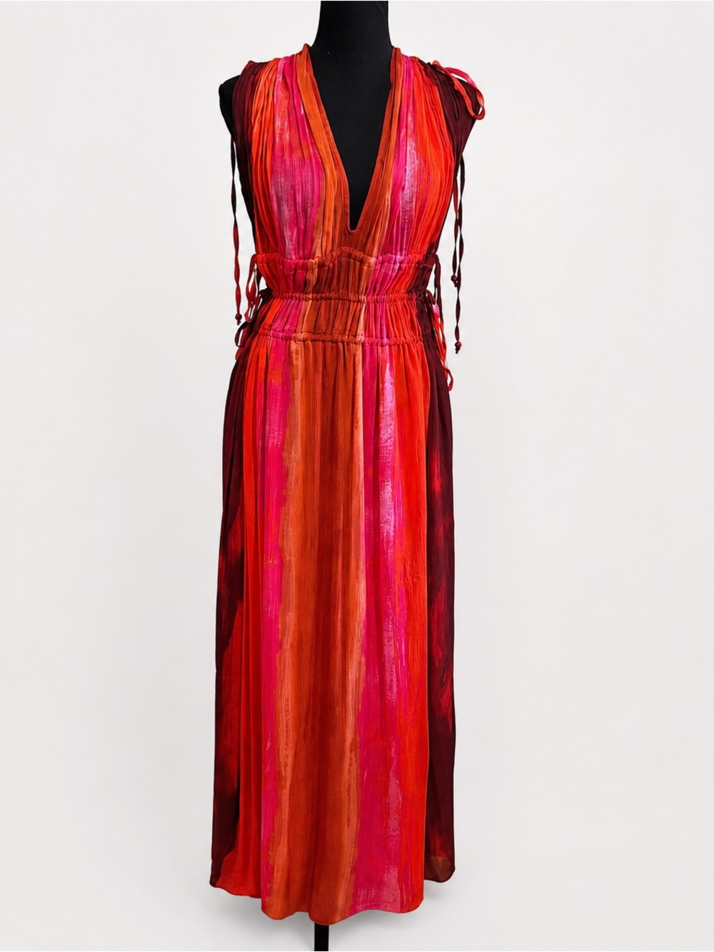NWT Zara Sunset Flowy Maxi Dress Medium Plunge V-Neck Autumn Wedding Guest Boho